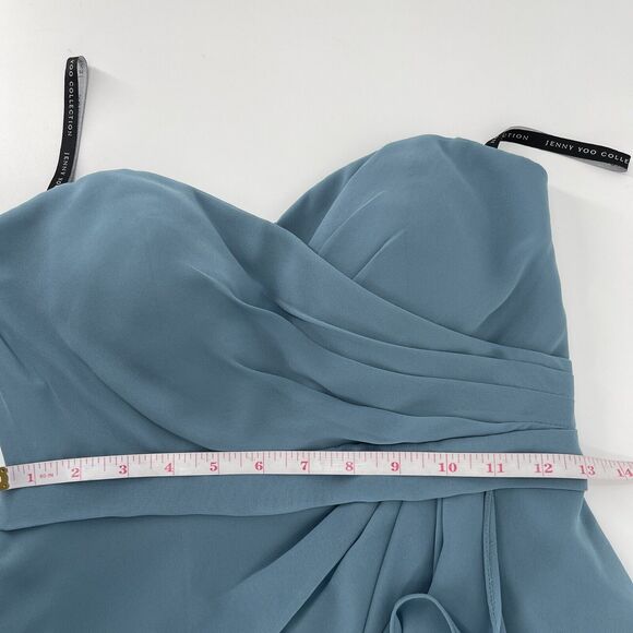 Jenny Yoo Womens Dress Size 0 Blue Chiffon Draped Strapless Sweetheart Neck Mini - Picture 8 of 9